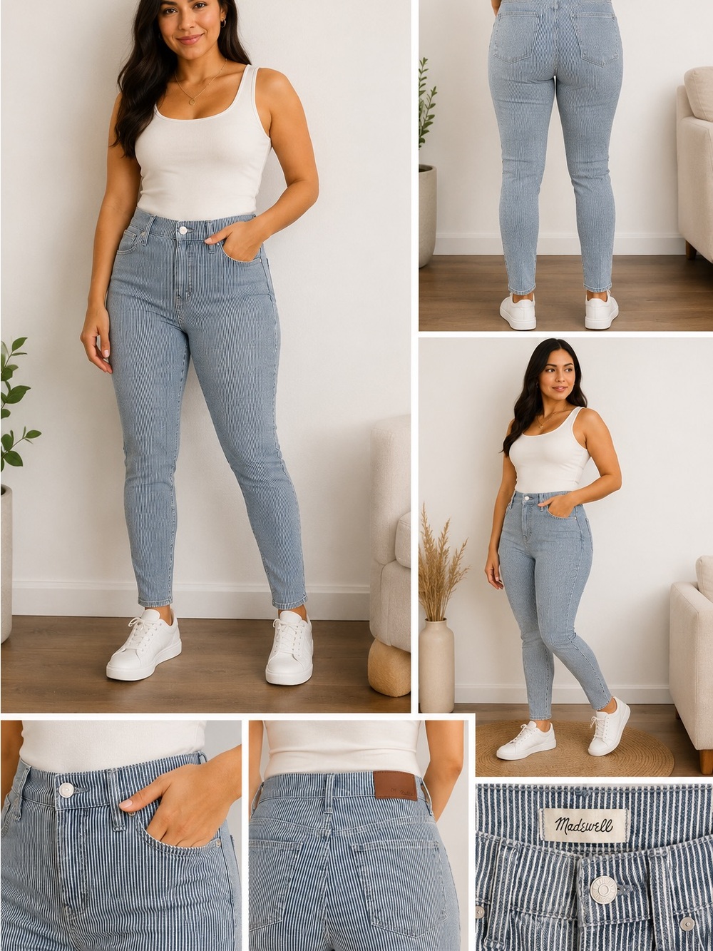 Madewell NWT 9” Mid Rise Skinny Striped Jeans Size 31